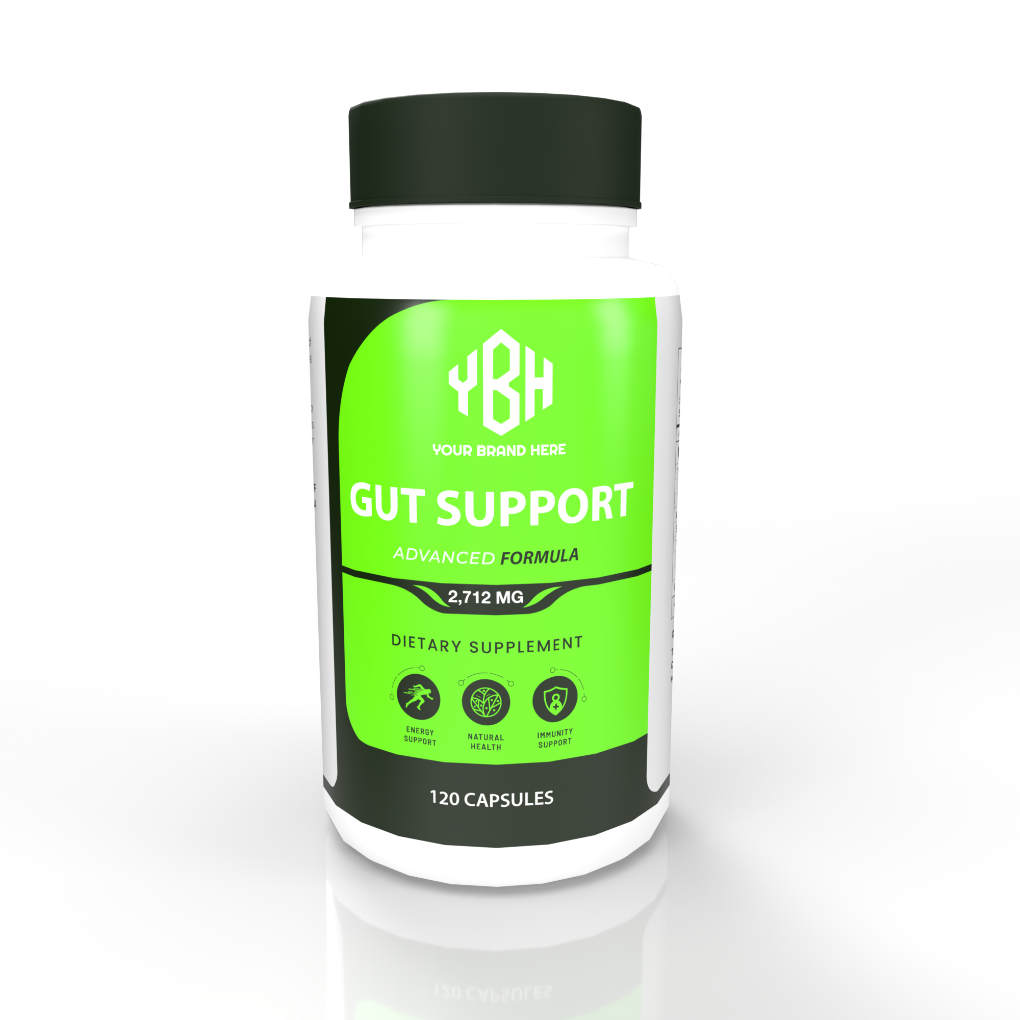 Private label gut support supplement capsules with custom packaging for your brand.
