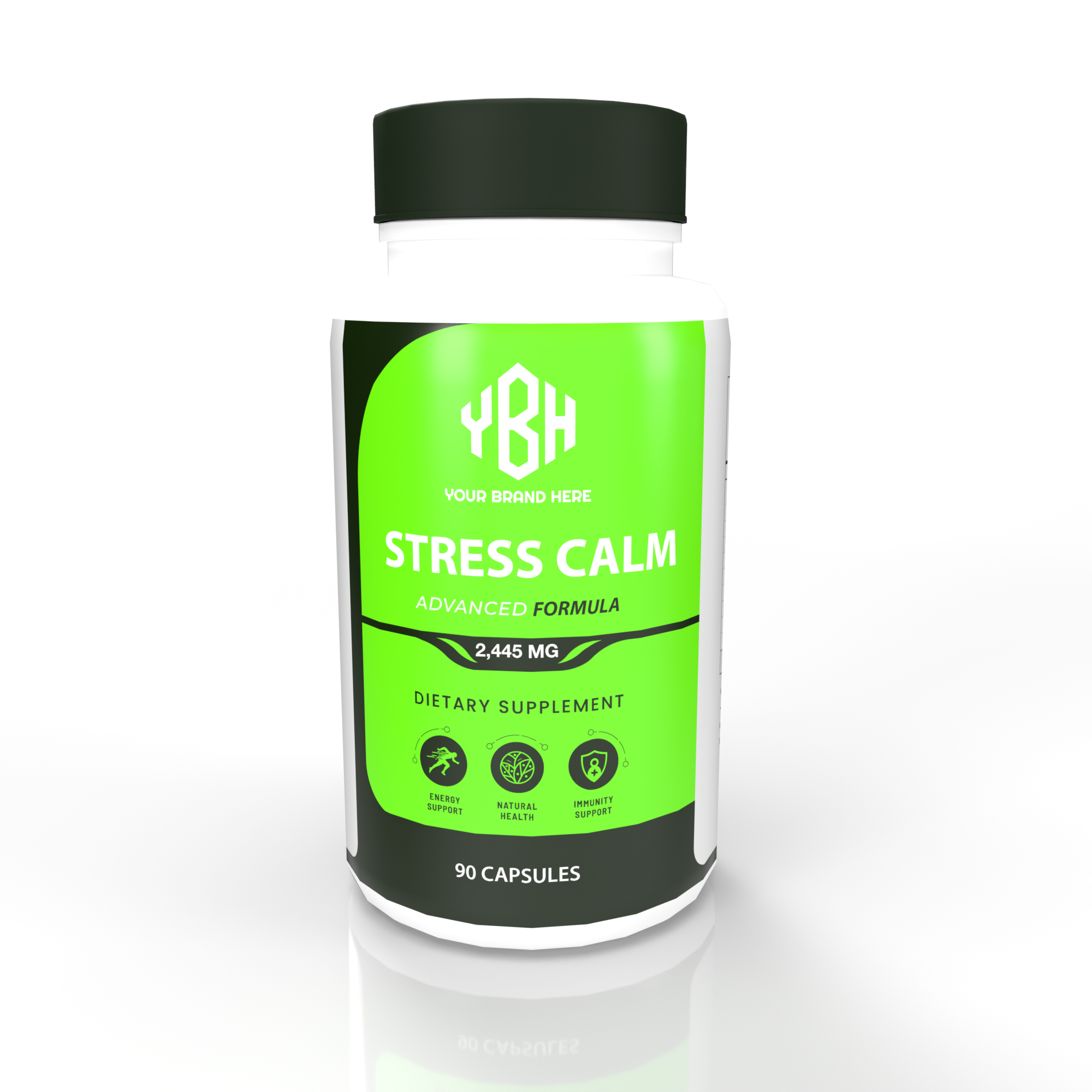 Private label stress calm supplement capsules with custom packaging for your brand.
