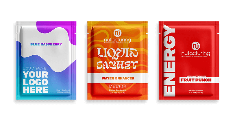 Assortment of Private Label Liquid Sachets and Flavors for your brand.