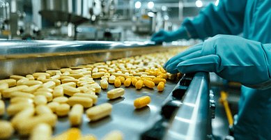 Employee sorting through and testing supplement capsules in a manufacturing testing facility.